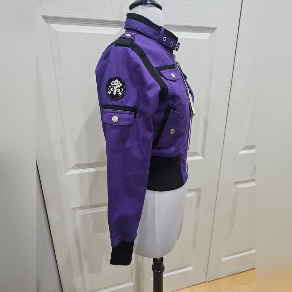 ~SOLD~ 1 RMT Raw Blue Pink Purple Moto Patch Buckle Collar Zip Up Jacket Coat S - Picture 13 of 16